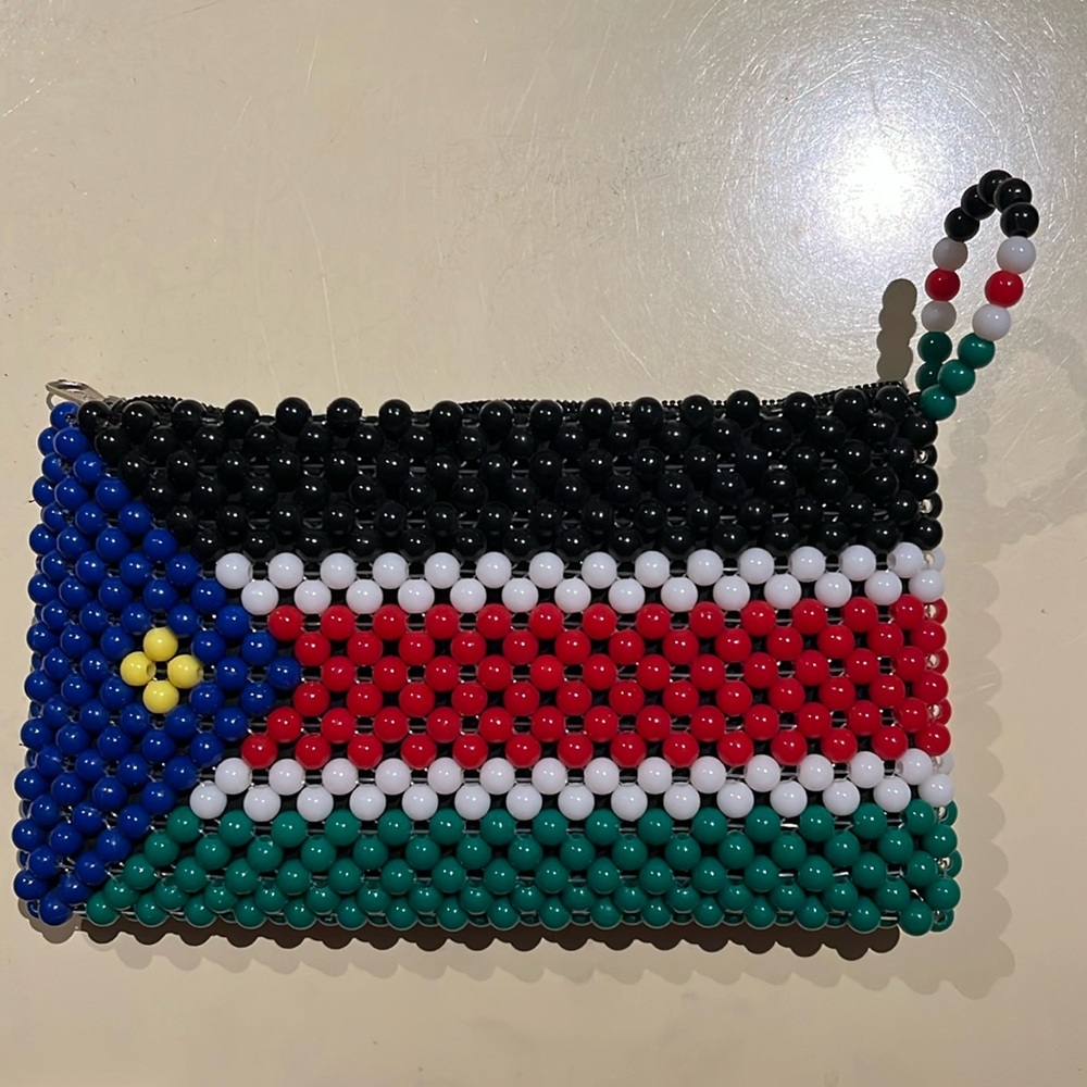 Small South Sudan Flag Beaded Zippered Purse or Bag